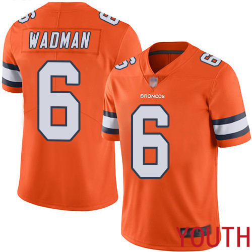 Youth Denver Broncos #6 Colby Wadman Limited Orange Rush Vapor Untouchable Football NFL Jersey->youth nfl jersey->Youth Jersey